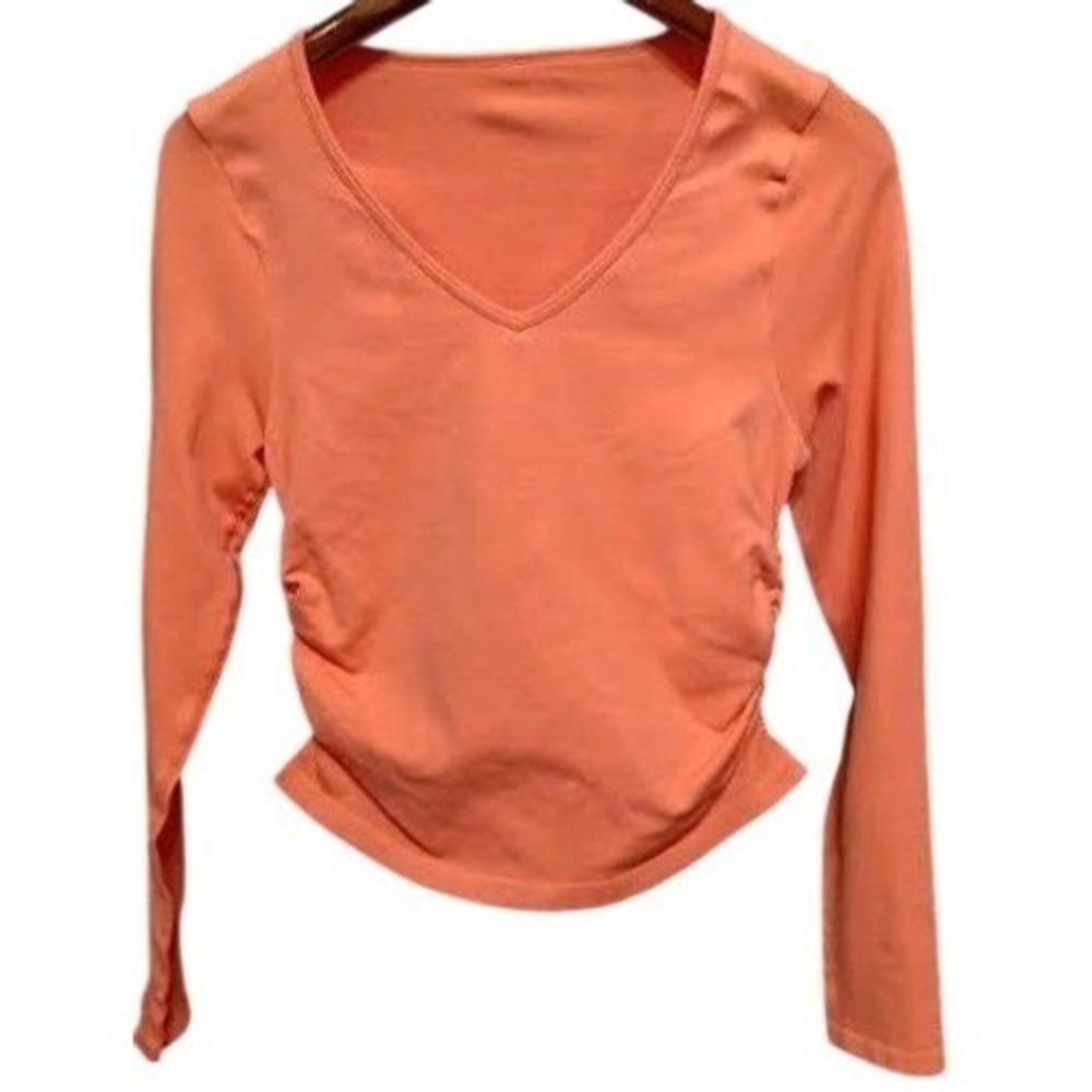 OQQ Women's Active Long Sleeve‎ V Neck Ruched Top Fitted Casual T Shirt